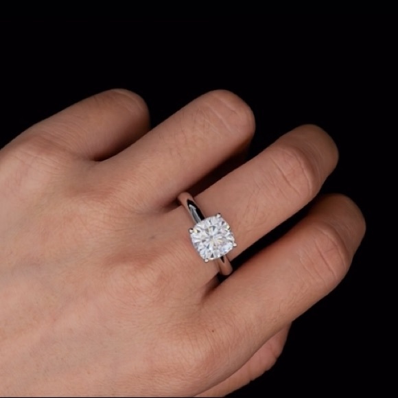 18k 3.5 cttw Cushion Princess Moissanite Diamond Solitaire Ring - Picture 9 of 10